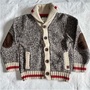 Roots Cozy Kids Knit Cardigan - Black and Cream size 4T